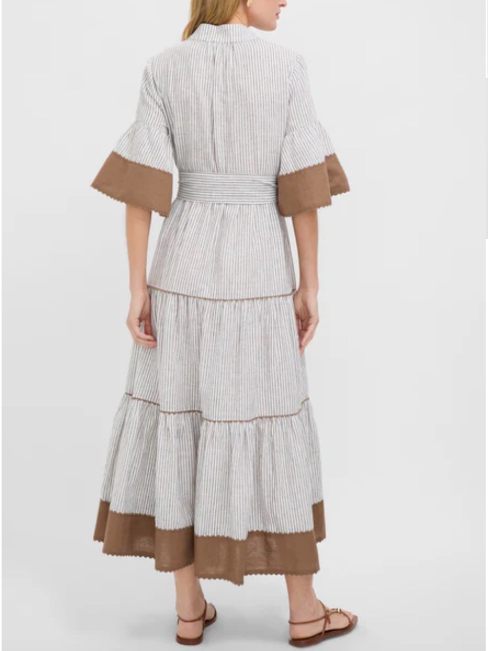Tuckernuck Joanna linen cotton blend seersucker striped tier maxi dress size XL - Picture 2 of 12